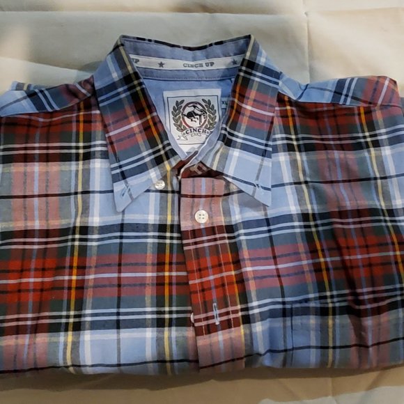 Cinch LS Button Down Shirt,  Size XL Miller Style M-104814, Red/Blue/Yellow Pl10 - Picture 1 of 8